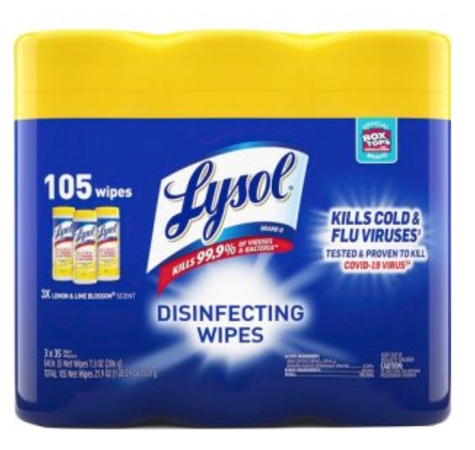 Lysol Disinfecting Wipes, Lemon and Lime Blossom, 3 Canisters (RAC82159)