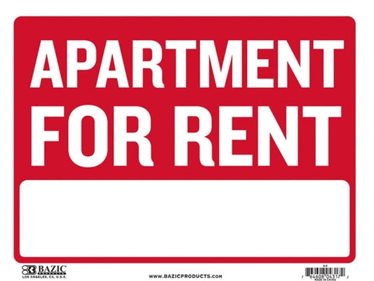 Apartment For Rent Sign 12'' X 16'' pack of 24