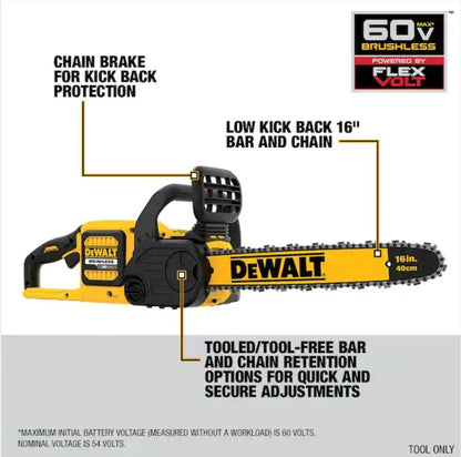 16'' (406.4 mm) Dewalt 60v MAX Brushless ChainSaw (Tool Only)